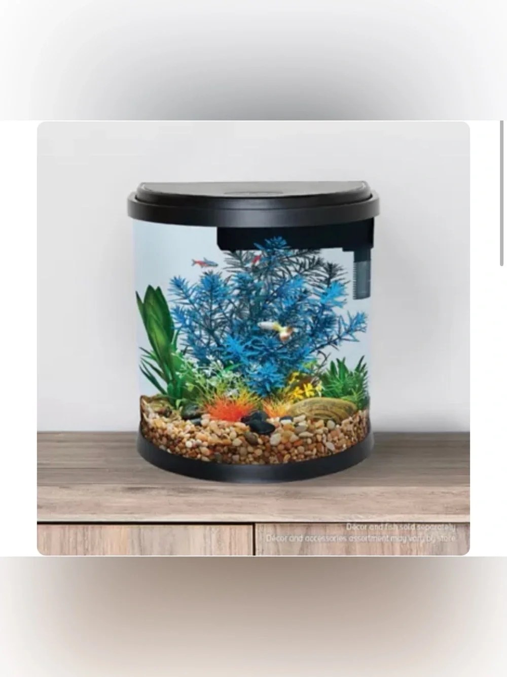 3.5 Gallon Half Moon Aquarium with LED Light and Filter